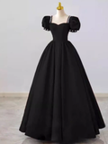 Vintage Ball Gown Sweetheart Satin Black Long Prom Dress Formal Dresses HZ1022