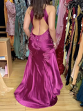 Chic Mermaid Spaghetti Straps Pink Satin Evening Dress Long Prom Dresses HZ1022