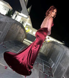 Sexy Mermaid Burgundy Spaghetti Straps Prom Dress 22th Birthday Outfits HZ1022