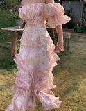 Elegant Flowers Pink Prom Dress Long Party Birthday Outfits HZ1022