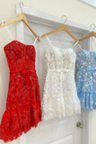 Simple Strapless Sequined Appliqued Sheer Tulle Sheath Mini Homecoming Dress HZ1022