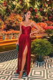Beautiful A line Burgundy Chiffon Prom Gown Slit Prom Dresses HZ1022