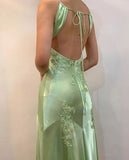 Sexy A Line Sage Green Satin Prom Dresses 21th Birthday Outfit HZ1022