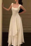 A Line Square Neck Prom Dress, Ankle Length Birthday Outfits HZ1022