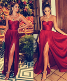 Beautiful A line Burgundy Chiffon Prom Gown Slit Prom Dresses HZ1022