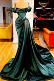 Mermaid Green Off-the-Shoulder Prom Dress Slit Long Prom Dresses HZ1022