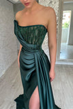 Classy Long Dark Green Sleeveless Beading Prom Gowns HZ1022