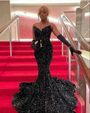 Mermaid Sequins Black Long Prom Dresses 22th Birthday Outfits With Sleeves HZ1022
