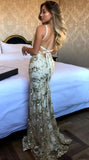 Mermaid Sexy Prom Dress Vintage Backless Lace Prom Dress,Gold Sequin Prom Dress HZ1022