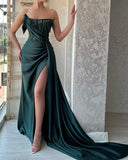 Classy Long Dark Green Sleeveless Beading Prom Gowns HZ1022