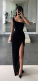 Modest Mermaid Black One Shoulder Prom Dresses 22th Birthday Outfit HZ1022