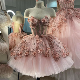 Chic Pink Prom Dresses Hand Made Flowers 18th Birthday Outfits HZ1022