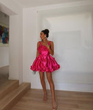 Cute Mini 17th Birthday Dresses Hot Pink Satin Birthday Outfit HZ1022