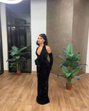 Modest Mermaid Sequin Prom Dresses 22th Birthday Outfits With Gloves HZ1022