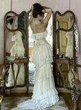 Vintage A line Strapless White Chiffon Long Prom Dresses HZ1022