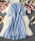 Simple A line v neck tulle dress women's dress HZ1022
