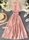 Pink A line chiffon halter dress summer dress HZ1022