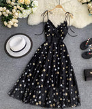 Black v neck tulle lace dress with stars sequins HZ1022