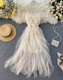Champagne tulle sequins dress summer dress HZ1022