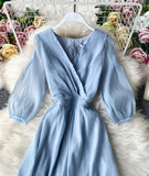 Simple A line v neck tulle dress women's dress HZ1022