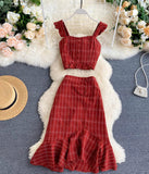 Stylish slim two-piece lattice set summer dress HZ1022