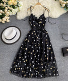 Black v neck tulle lace dress with stars sequins HZ1022