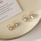 Gray Pearl Earrings Temperament Versatile Women's Classic Round Earhooks HZ1022