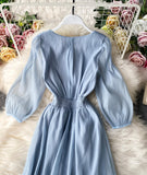 Simple A line v neck tulle dress women's dress HZ1022