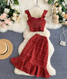 Stylish slim two-piece lattice set summer dress HZ1022