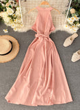 Pink A line chiffon halter dress summer dress HZ1022