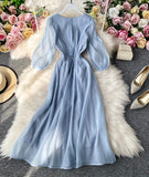 Simple A line v neck tulle dress women's dress HZ1022