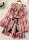 A line v neck sequins long sleeve dress HZ1022