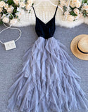 A line v neck tulle dress fashion dress HZ1022