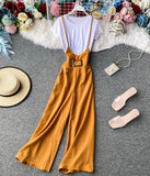 Stylish white t-shirt + strap wide-leg pants HZ1022