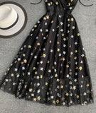 Black v neck tulle lace dress with stars sequins HZ1022