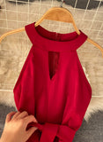 Pink A line chiffon halter dress summer dress HZ1022