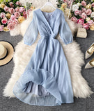 Simple A line v neck tulle dress women's dress HZ1022