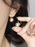 Gray Pearl Earrings Temperament Versatile Women's Classic Round Earhooks HZ1022
