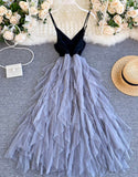 A line v neck tulle dress fashion dress HZ1022