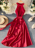 Pink A line chiffon halter dress summer dress HZ1022