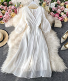 Simple A line v neck tulle dress women's dress HZ1022