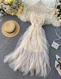 Champagne tulle sequins dress summer dress HZ1022