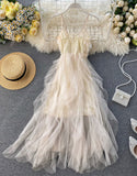 Champagne tulle sequins dress summer dress HZ1022