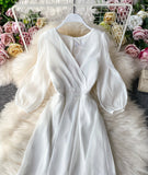 Simple A line v neck tulle dress women's dress HZ1022