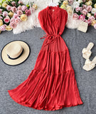 Simple V-neck dress sleeveless dress HZ1022