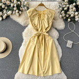 Cute A-line Short Sleeve Dress, Yellow Fashion Dress HZ1022