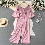 Stylish V-neck Long Sleeve Jumpsuits HZ1022