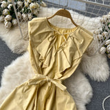Cute A-line Short Sleeve Dress, Yellow Fashion Dress HZ1022
