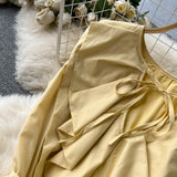 Cute A-line Short Sleeve Dress, Yellow Fashion Dress HZ1022