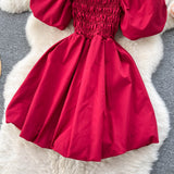 Cute Puff Sleeve Dress, A-line Fashion Girl Dress HZ1022